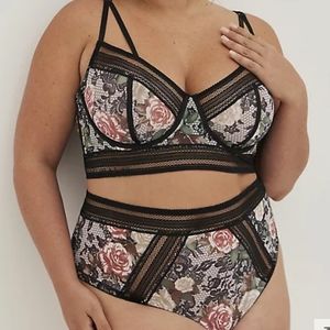 Floral Mesh & Lace Longline Bra